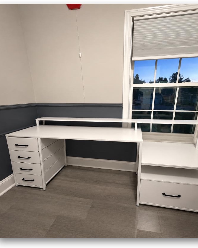 Completed gaming desk project in a home office
