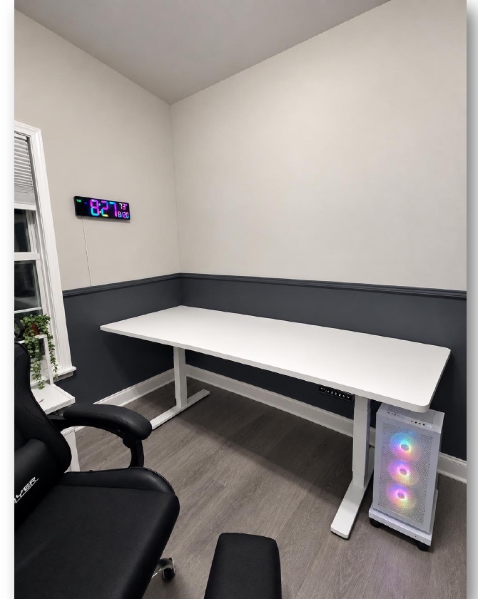 Completed standing desk project in a home office